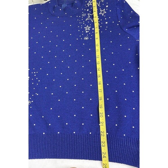 Vtg St John Evening Santana Knit Sweater Rhinestone Stars Large Blue USA - Picture 8 of 9